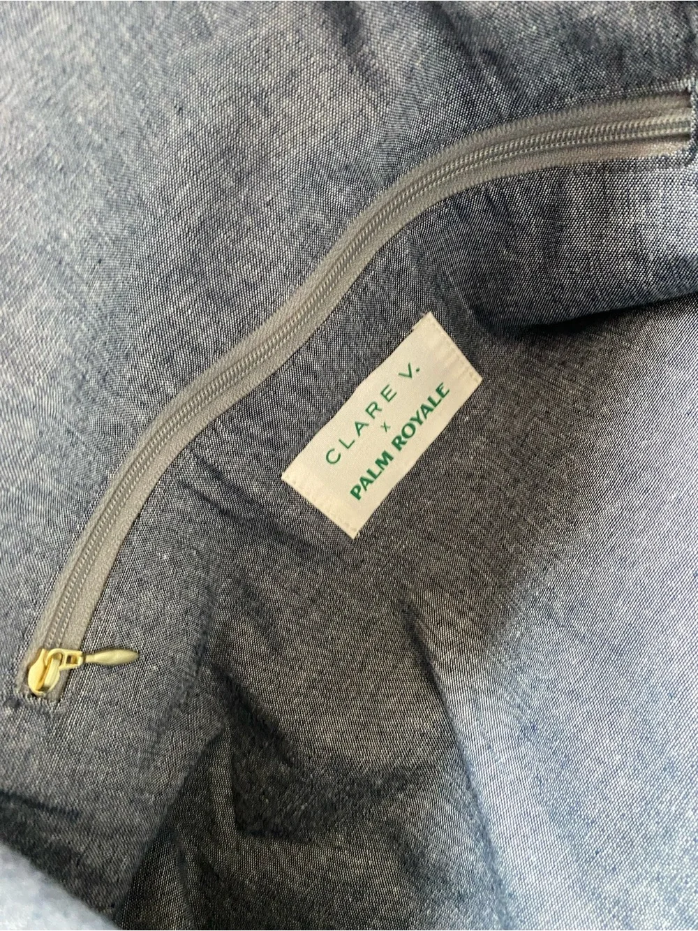 CLARE V collab Palm Royale blue Canvas Top Handle Convertible Crossbody Tote  L